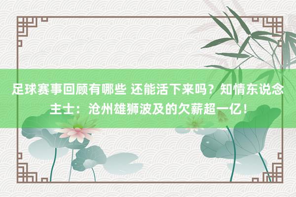 足球赛事回顾有哪些 还能活下来吗？知情东说念主士：沧州雄狮波及的欠薪超一亿！