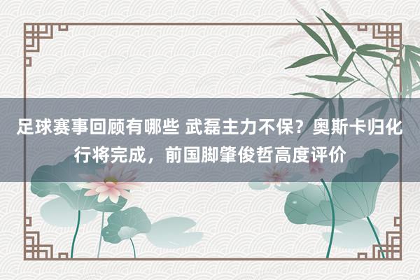 足球赛事回顾有哪些 武磊主力不保？奥斯卡归化行将完成，前国脚肇俊哲高度评价